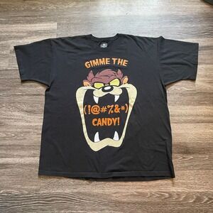 Vintage Taz‎ Tasmanian Devil Candy Halloween Warner Bros T-Shirt 2XL Black SS